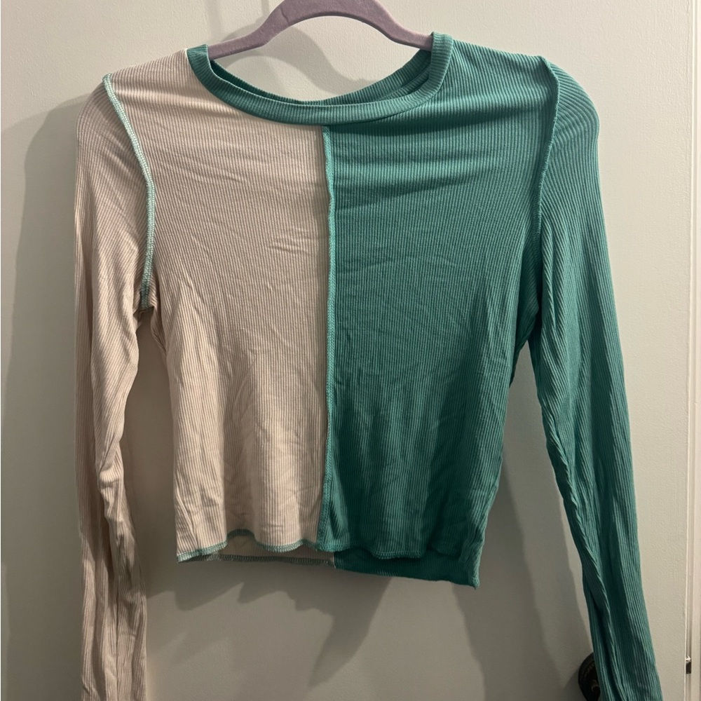 Wild Fable Mint Green and White Color Block Long Sleeve